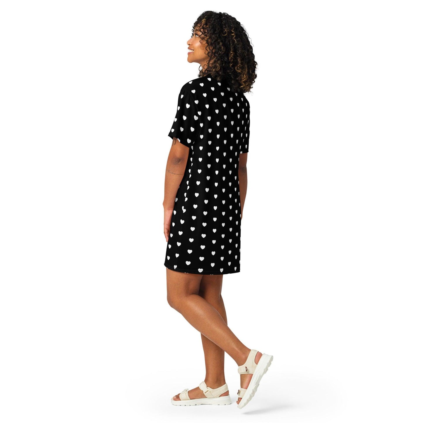 T-shirt dress - SMALL HEARTS bw - Small hearts print