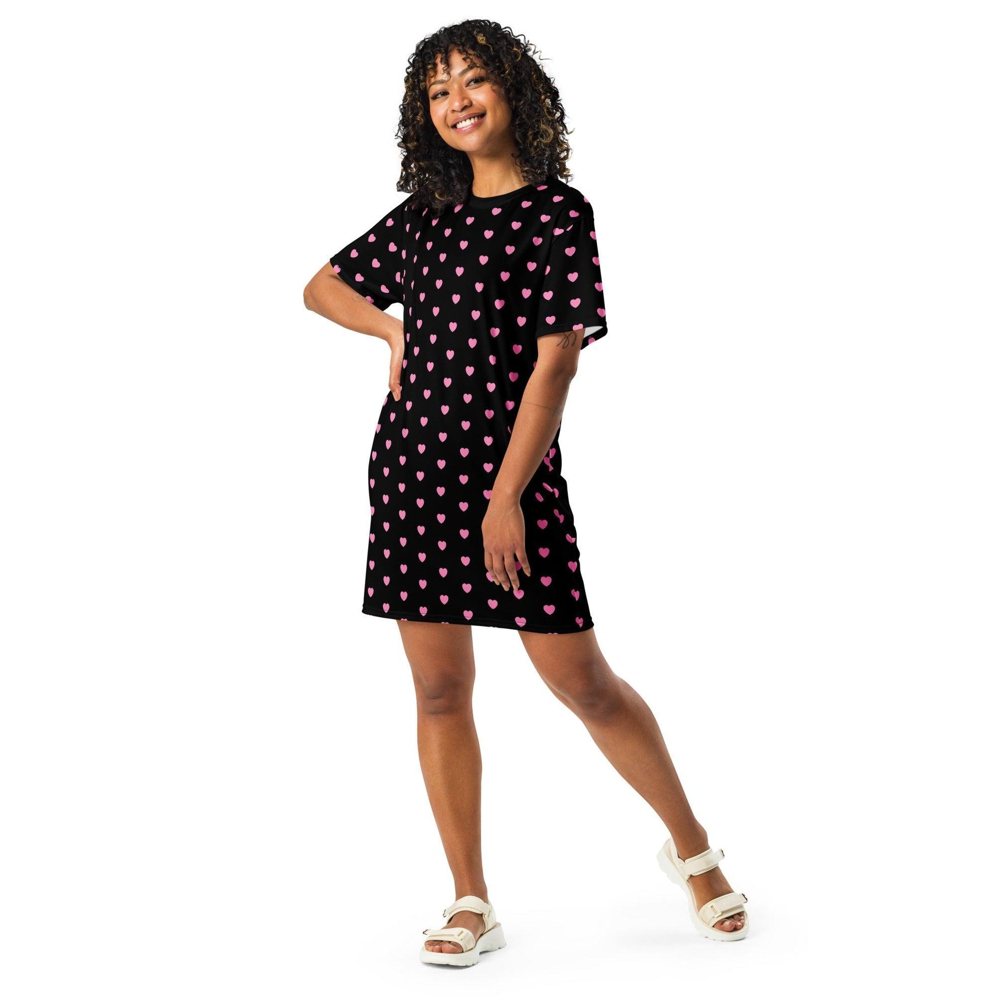 T-shirt dress - SMALL HEARTS pink - Small hearts print 6XL