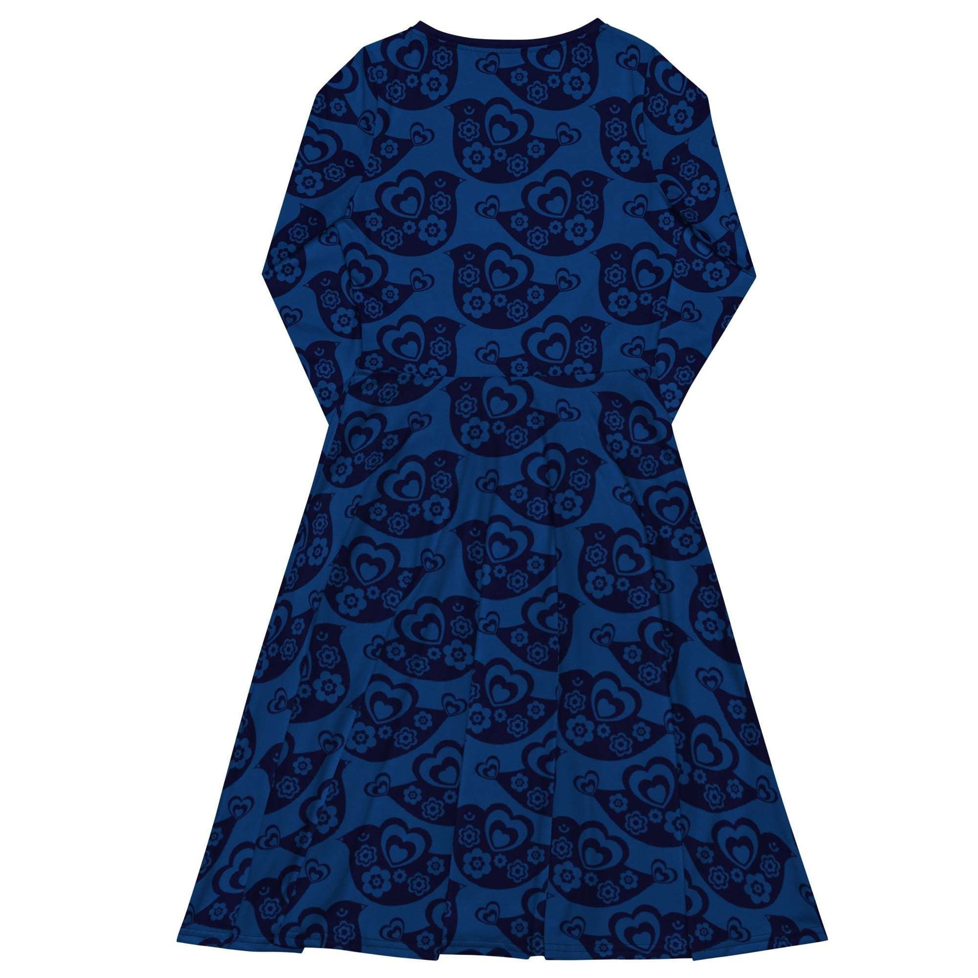 Midi dress - TWEET LOVE dark blue - Birds and hearts print