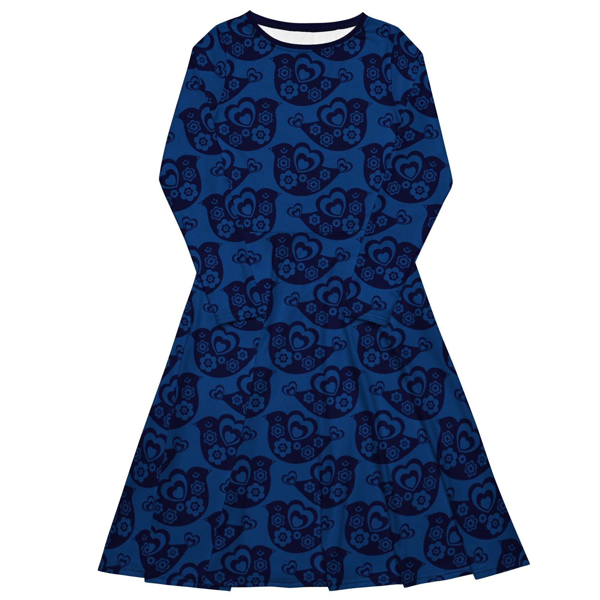 Midi dress - TWEET LOVE dark blue - Birds and hearts print 6XL
