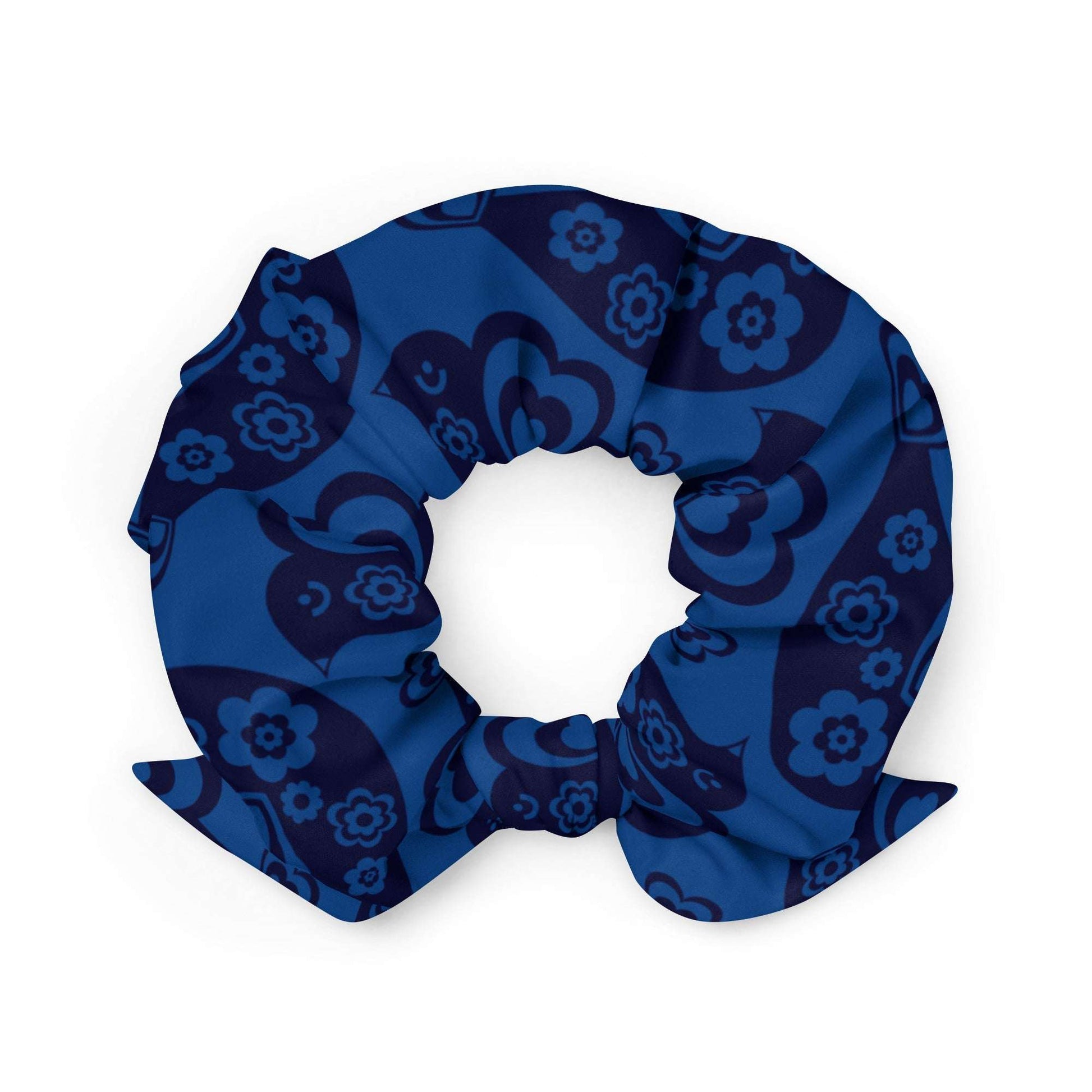 Scrunchie - TWEET LOVE dark blue - Birds and hearts print