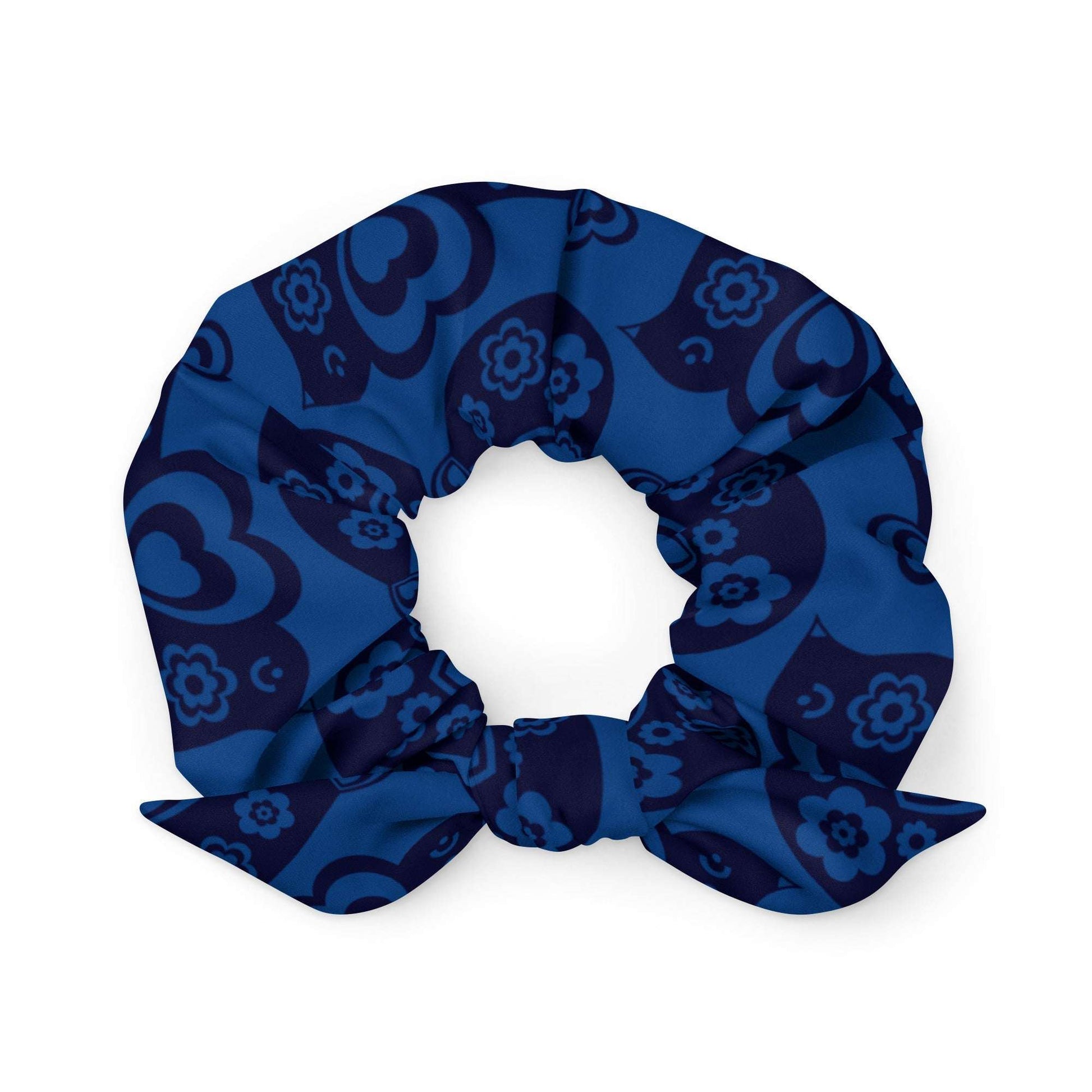 Scrunchie - TWEET LOVE dark blue - Birds and hearts print Default Title