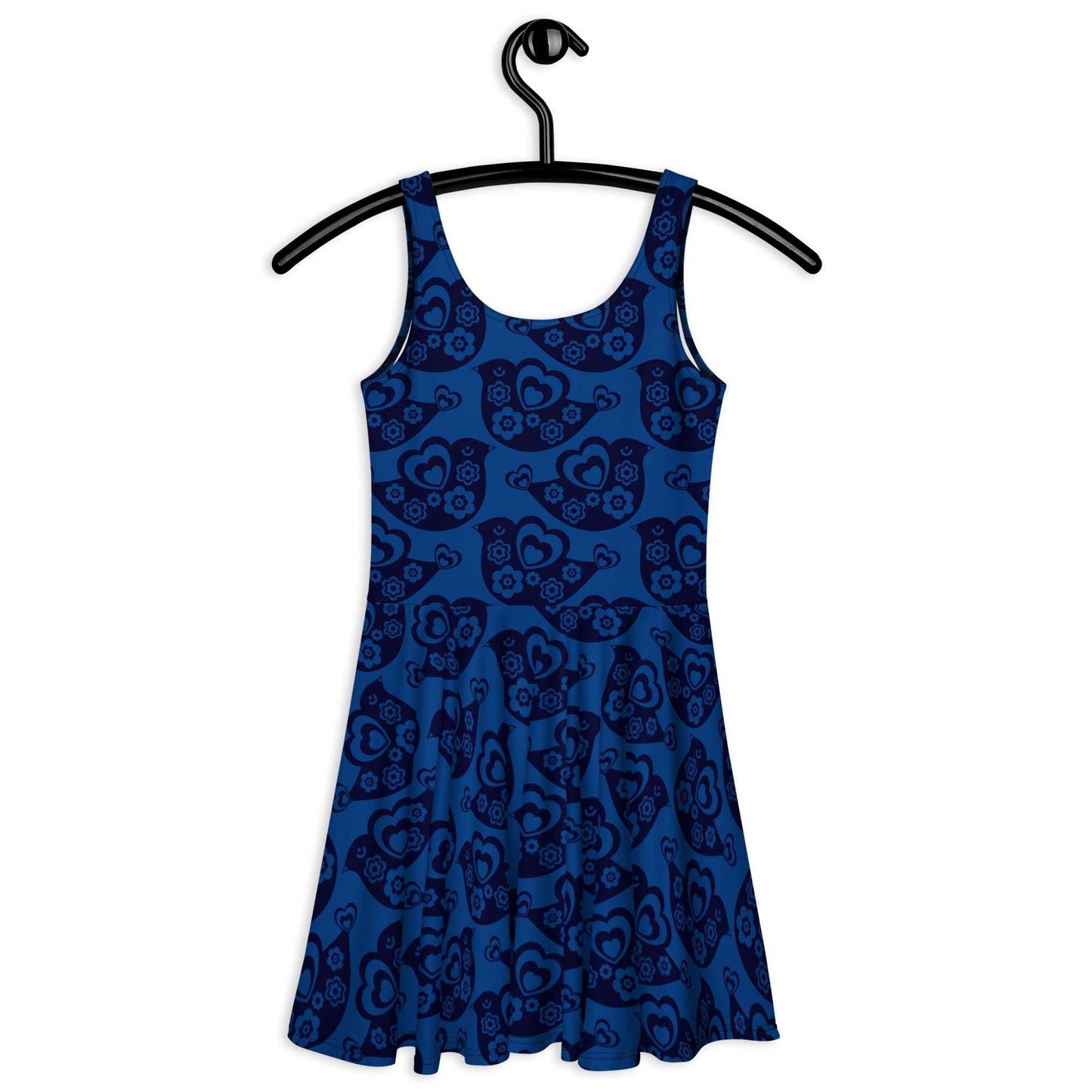 Skater dress - TWEET LOVE dark blue - Birds and hearts print