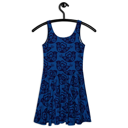 Skater dress - TWEET LOVE dark blue - Birds and hearts print