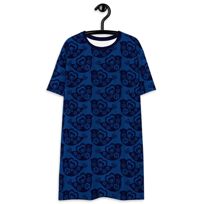 T-shirt dress - TWEET LOVE dark blue - Birds and hearts print 6XL