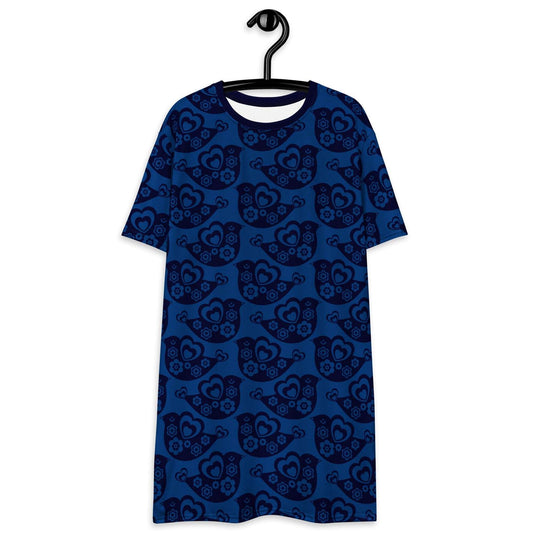T-shirt dress - TWEET LOVE dark blue - Birds and hearts print 6XL