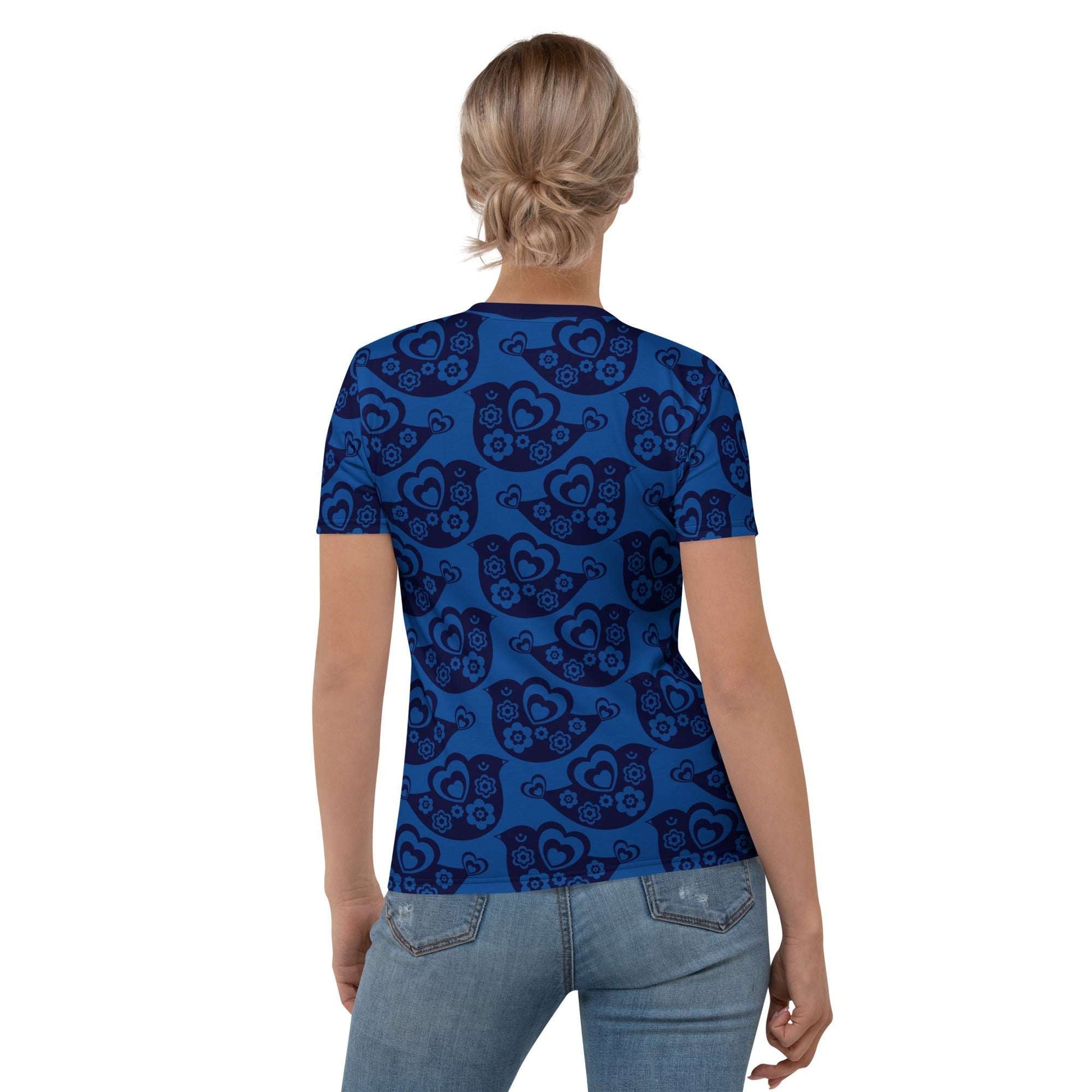 Woman's T-shirt - TWEET LOVE dark blue - Birds and hearts print