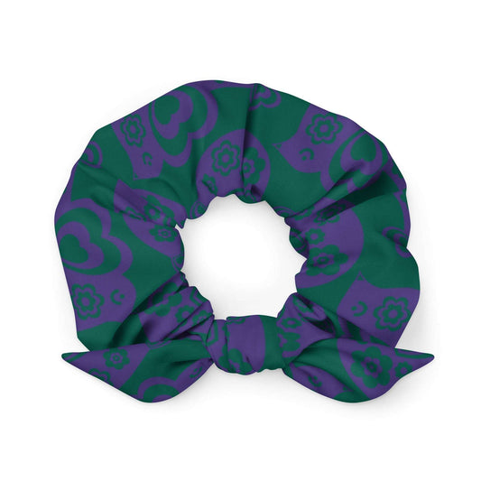 Scrunchie - TWEET LOVE green purple - Birds and hearts print Default Title