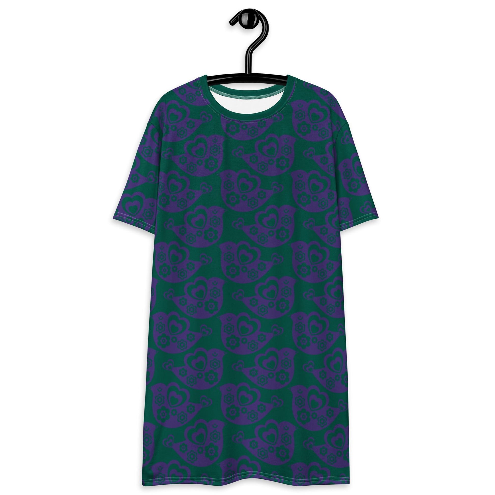 T-shirt dress - TWEET LOVE green purple - Birds and hearts print 6XL