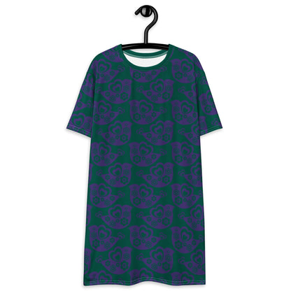 T-shirt dress - TWEET LOVE green purple - Birds and hearts print 6XL