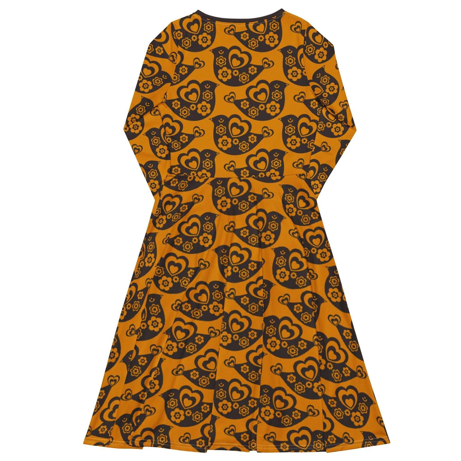 Midi dress - TWEET LOVE orange brown - Birds and hearts print