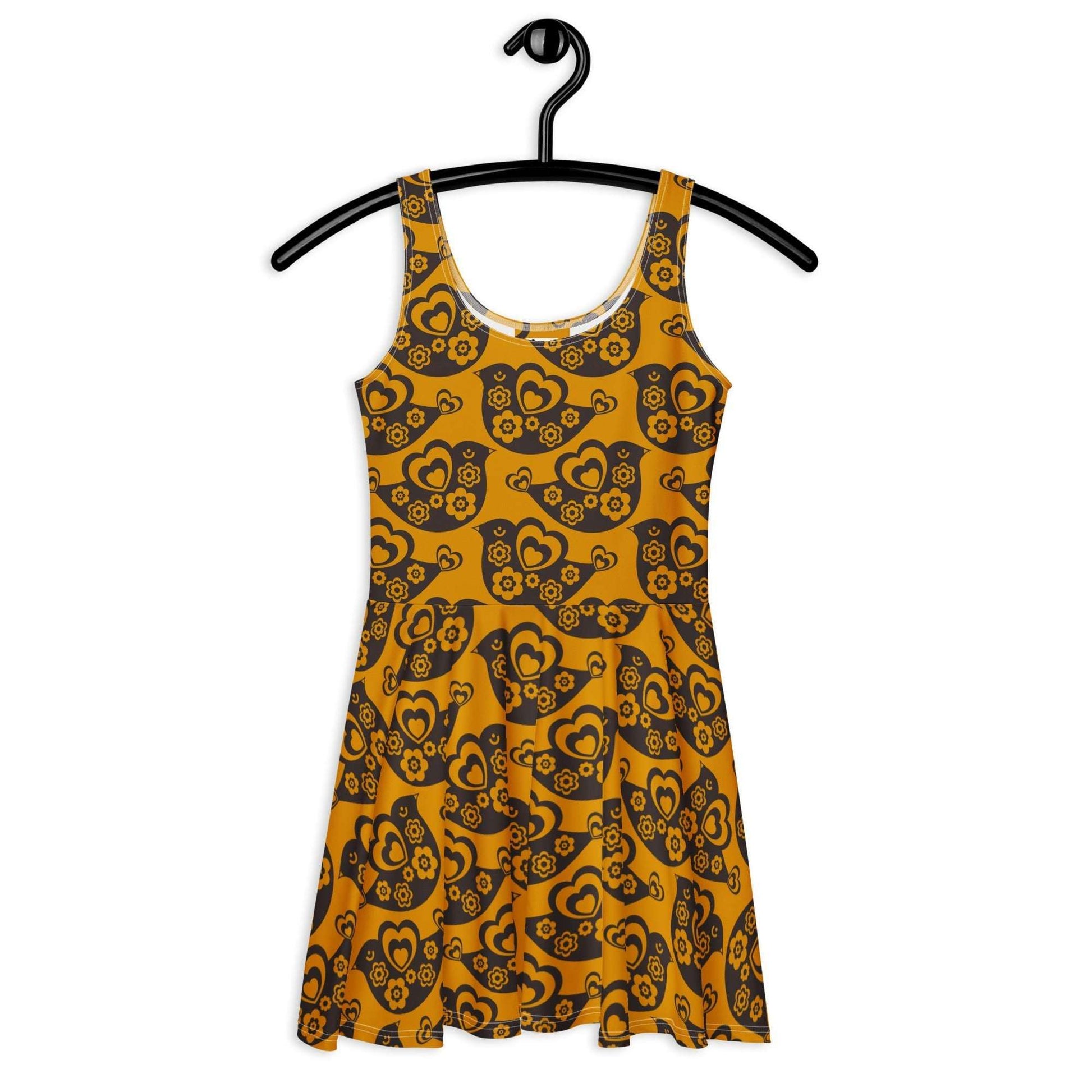 Skater dress - TWEET LOVE orange brown - Birds and hearts print 3XL