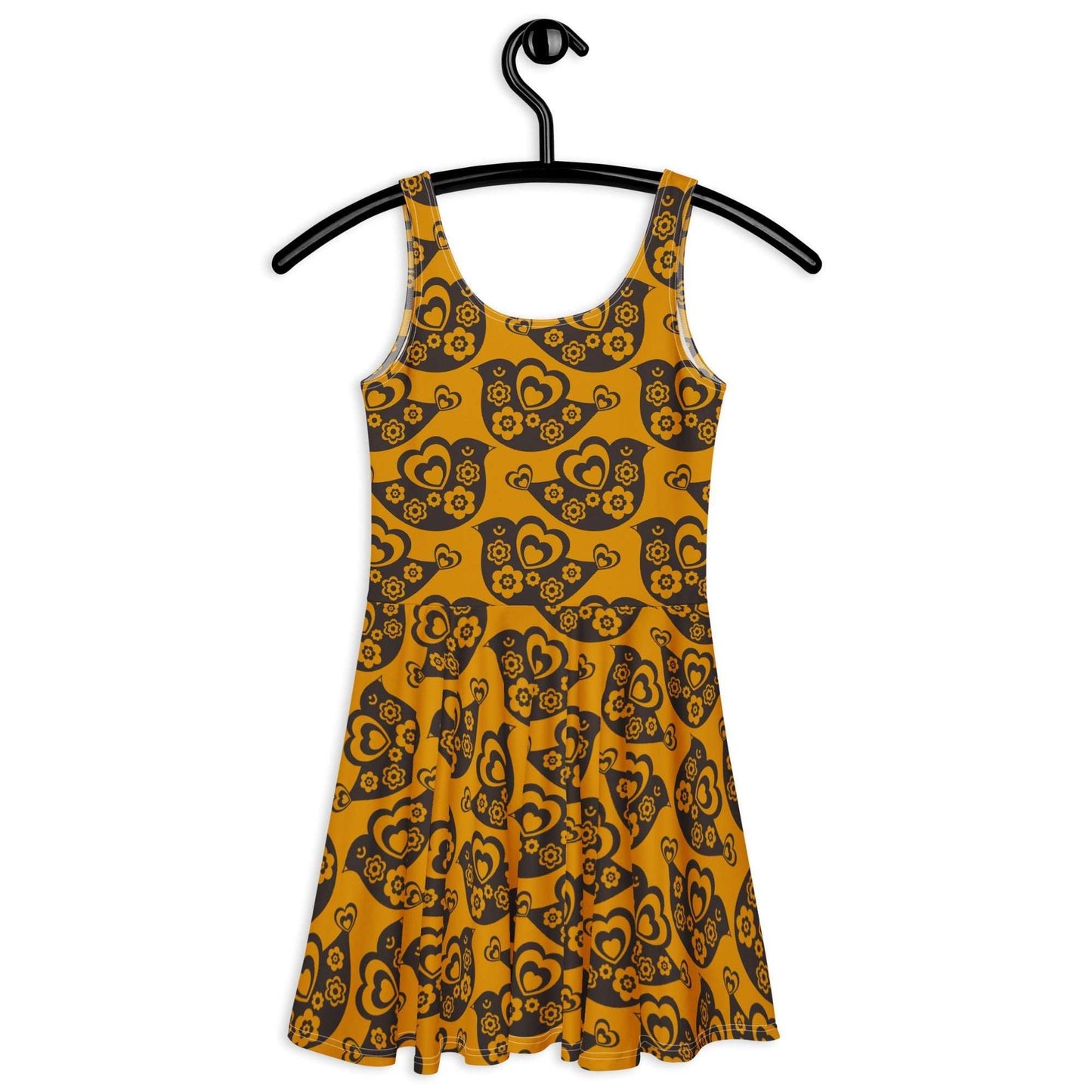 Skater dress - TWEET LOVE orange brown - Birds and hearts print