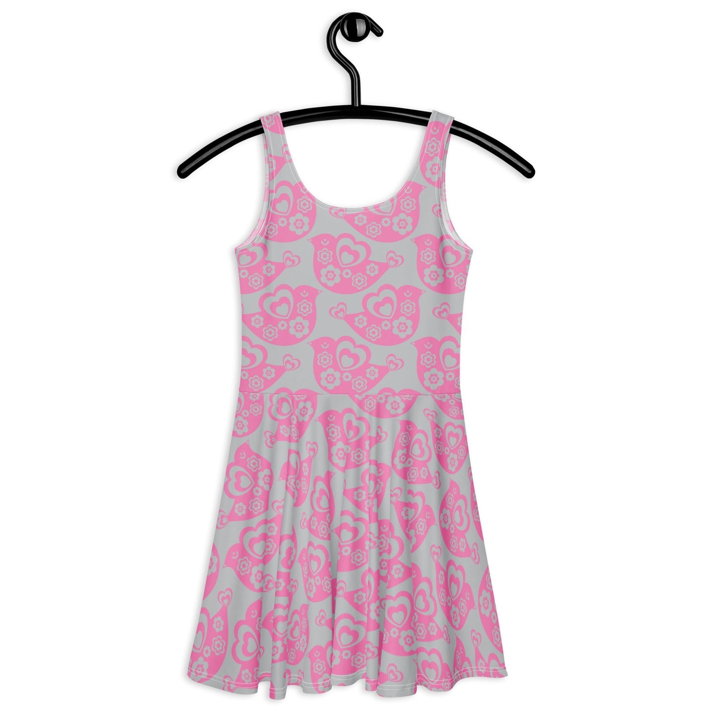 Skater dress - TWEET LOVE pink grey - Birds and hearts print