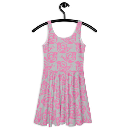 Skater dress - TWEET LOVE pink grey - Birds and hearts print