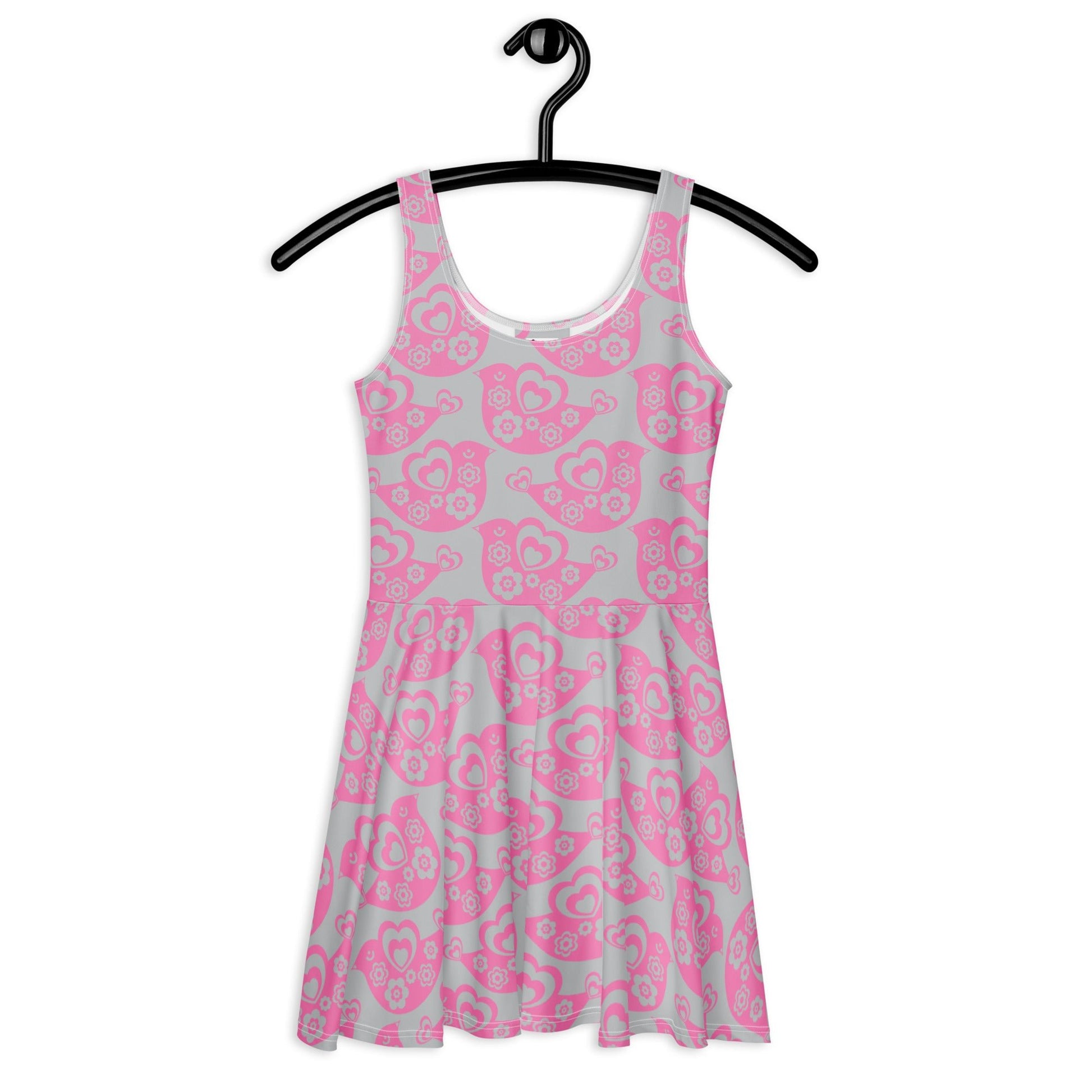 Skater dress - TWEET LOVE pink grey - Birds and hearts print 3XL