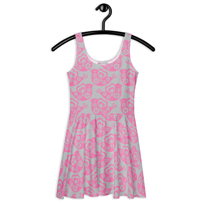 Skater dress - TWEET LOVE pink grey - Birds and hearts print 3XL