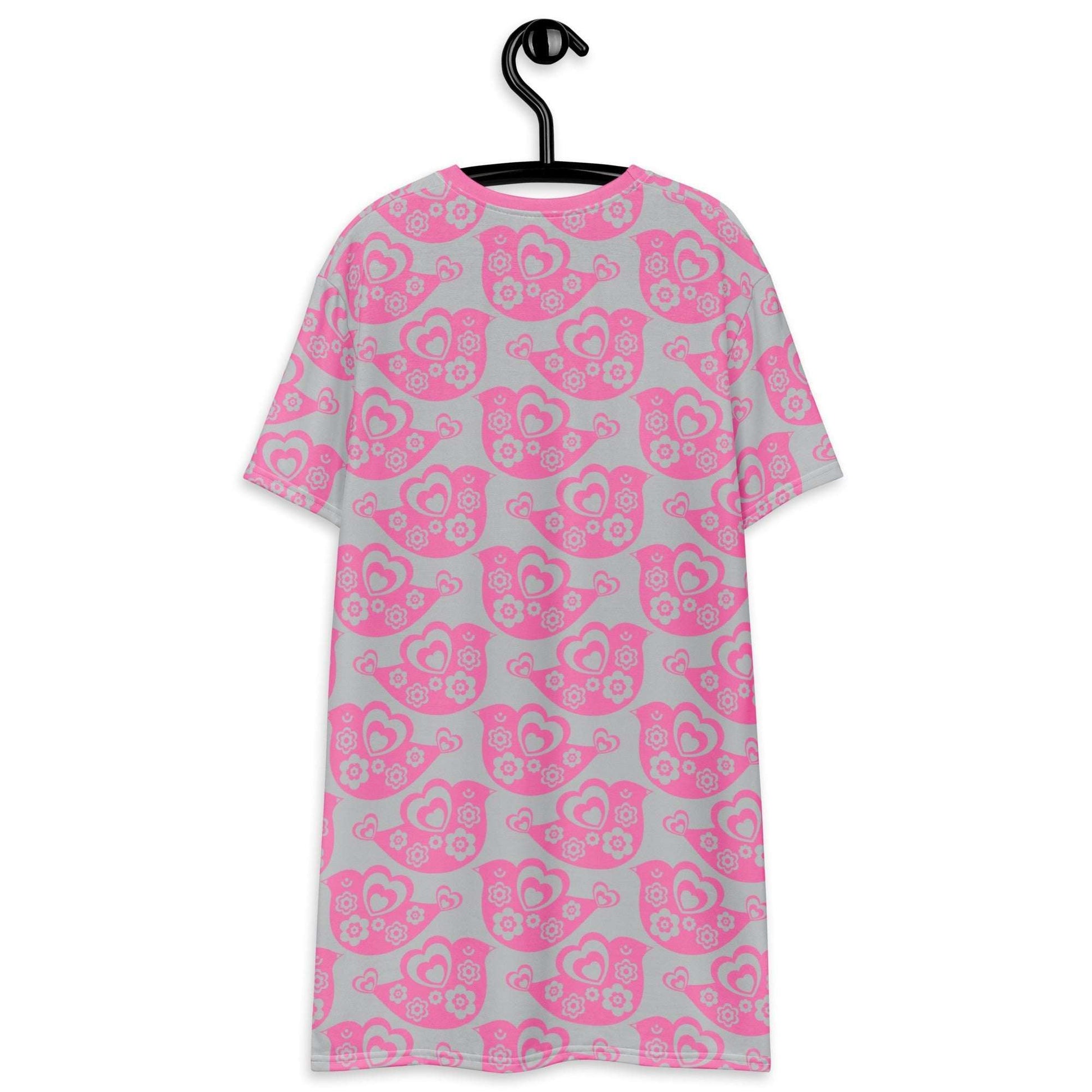 T-shirt dress - TWEET LOVE pink grey - Birds and hearts print