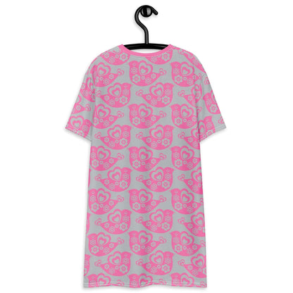 T-shirt dress - TWEET LOVE pink grey - Birds and hearts print