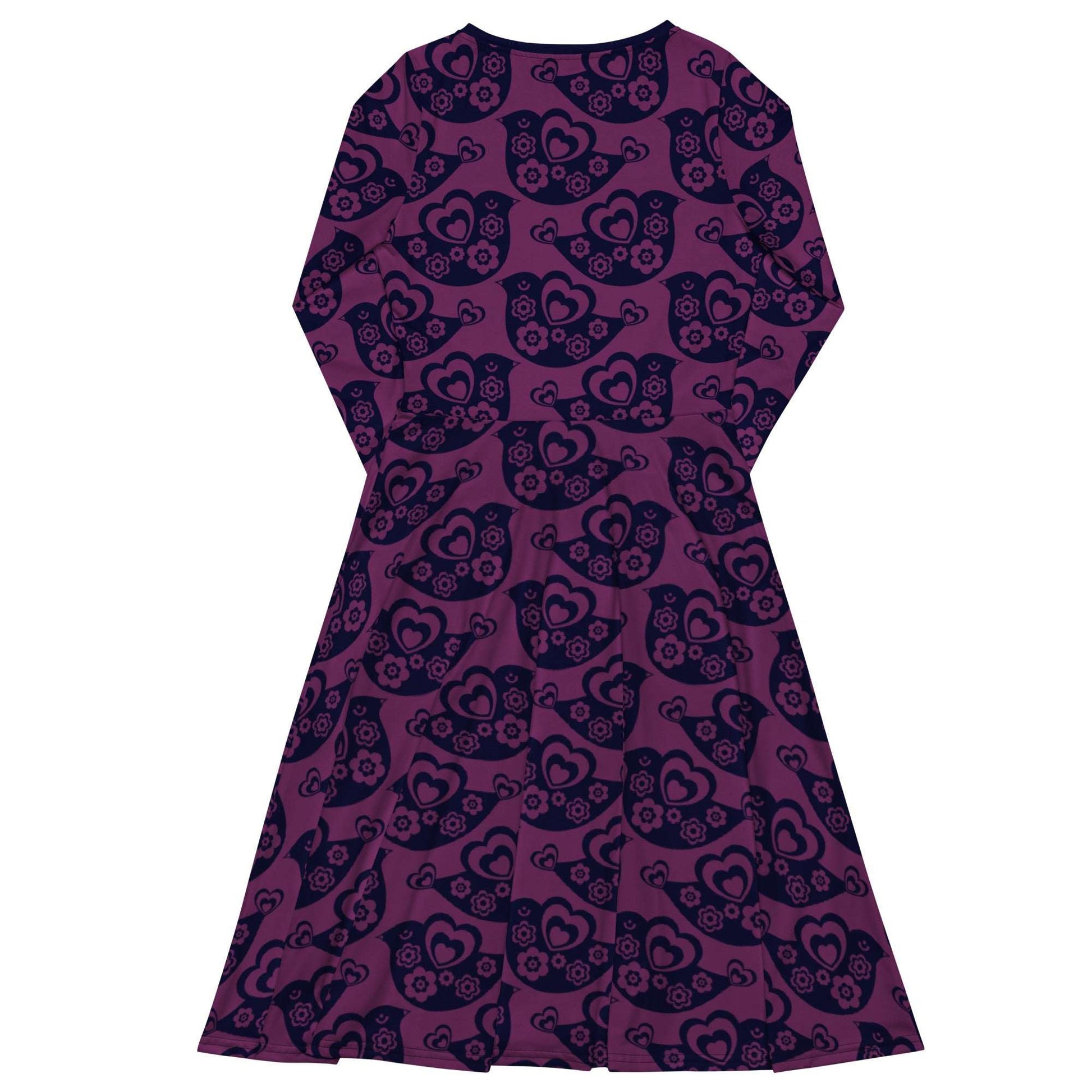 Midi dress - TWEET LOVE plum - Birds and hearts print