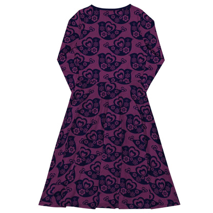 Midi dress - TWEET LOVE plum - Birds and hearts print