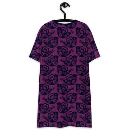 T-shirt dress - TWEET LOVE plum - Birds and hearts print