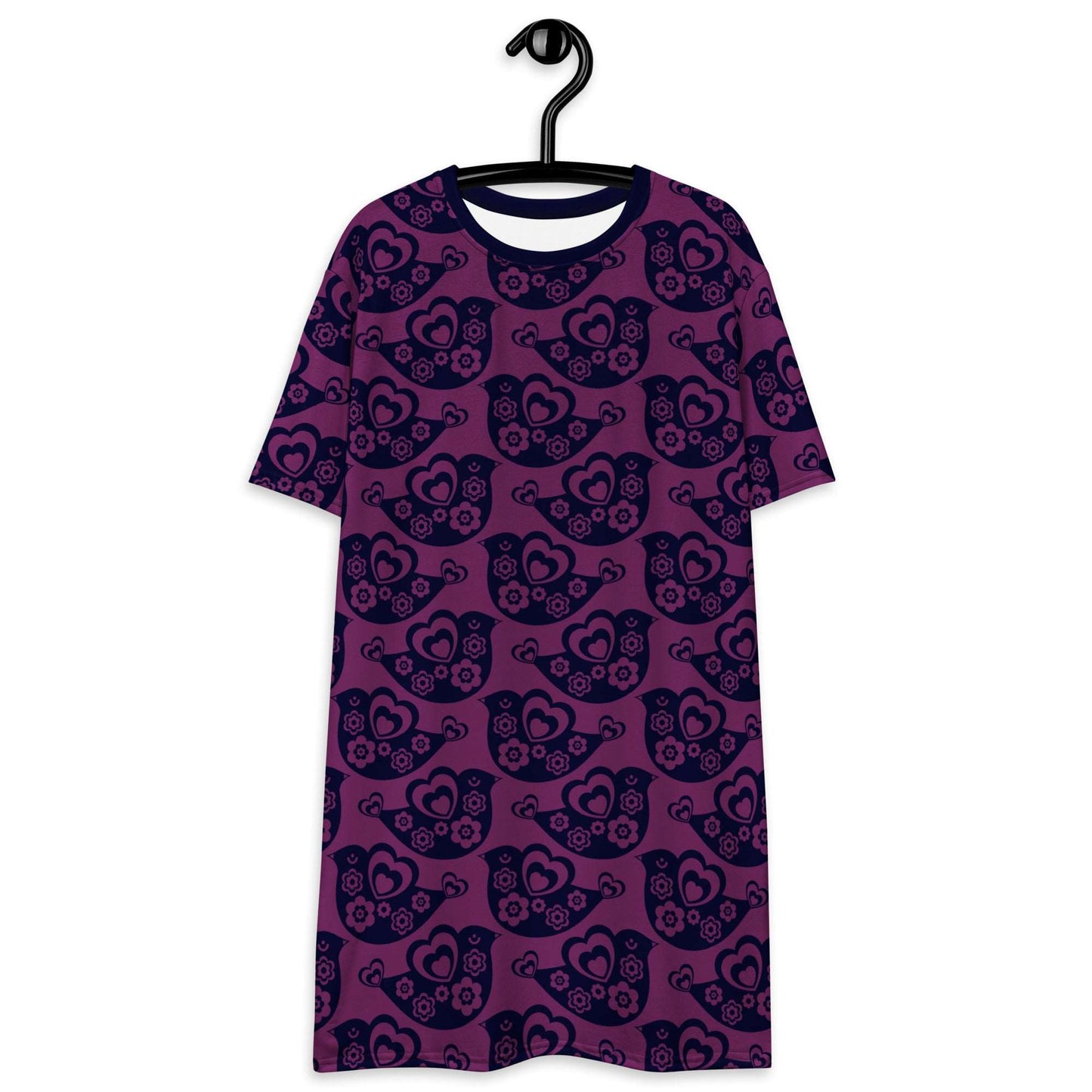 T-shirt dress - TWEET LOVE plum - Birds and hearts print 6XL