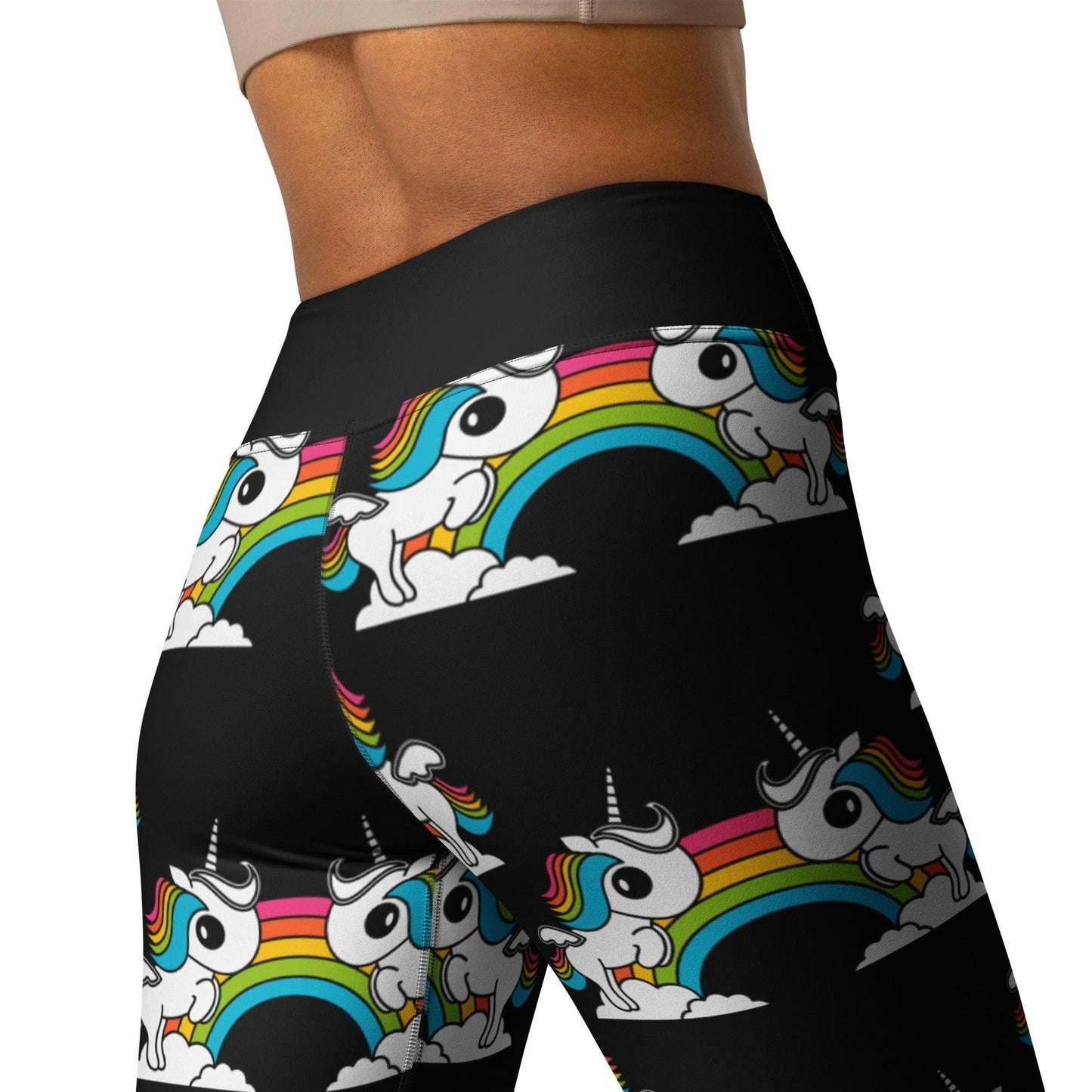 Yoga leggings -2- UNIQUE black - Unicorns and rainbows print