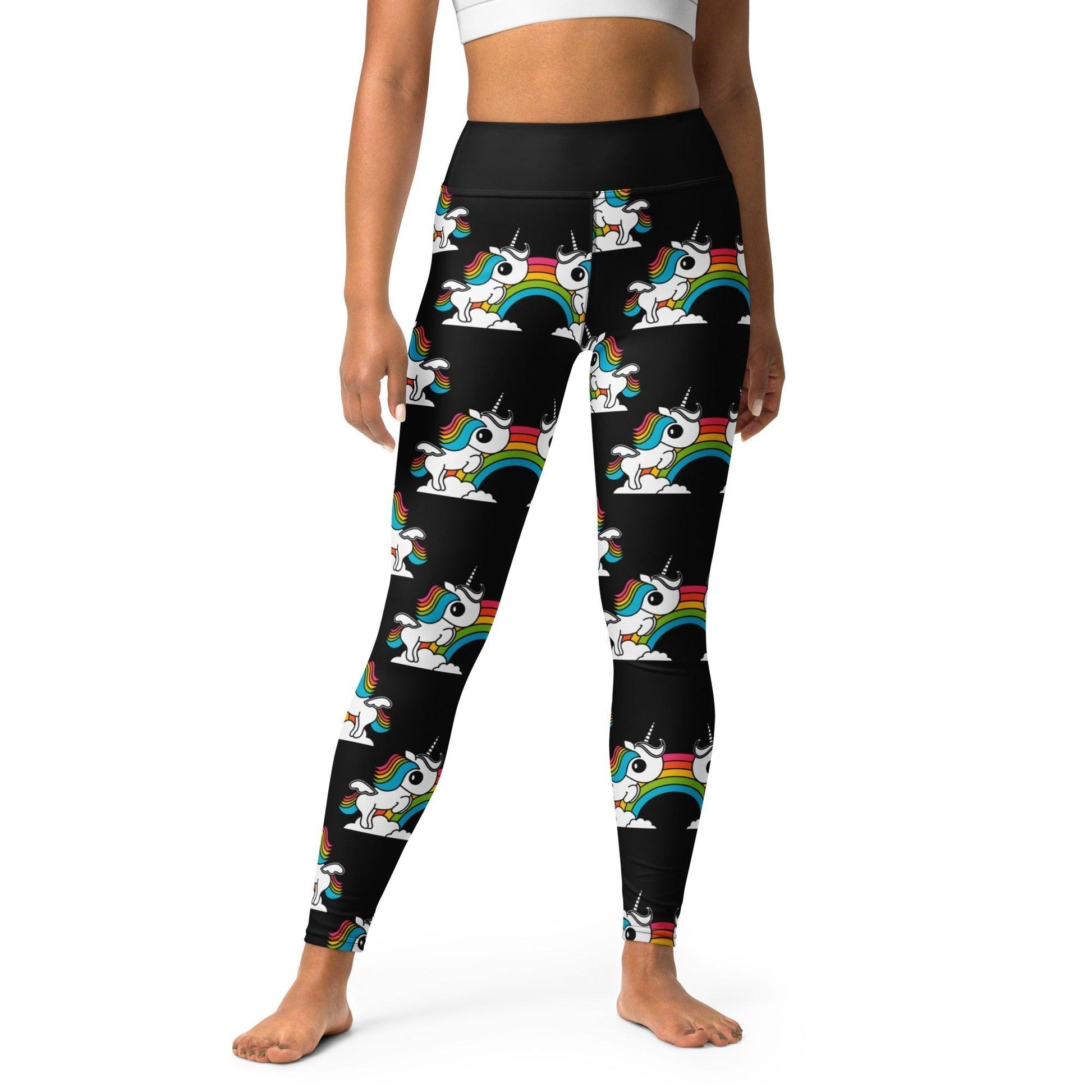 Yoga leggings -2- UNIQUE black - Unicorns and rainbows print XL