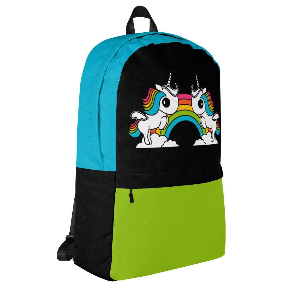 Backpack - UNIQUE black - Unicorns and rainbows print