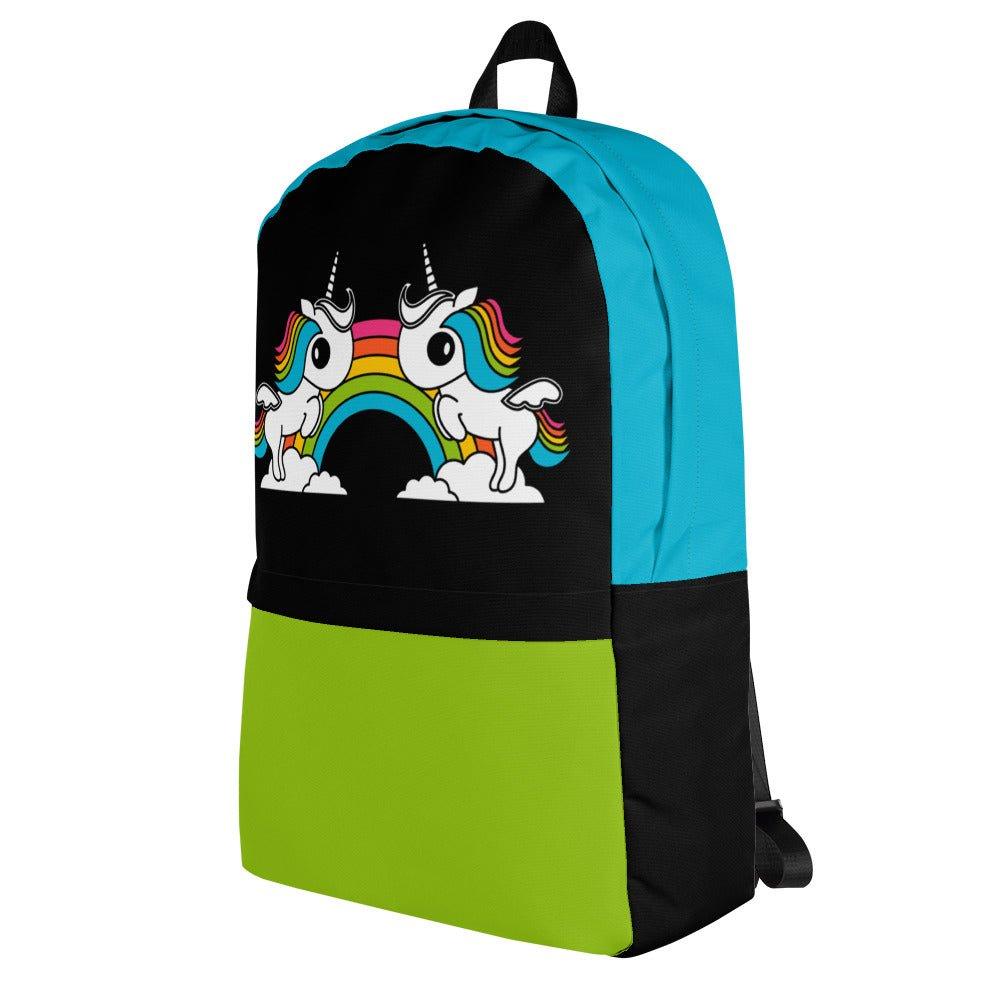 Backpack - UNIQUE black - Unicorns and rainbows print