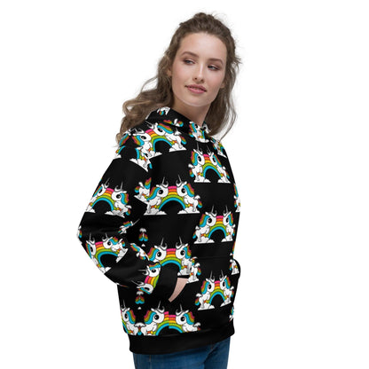 Hoodie - UNIQUE black - Unicorns and rainbows print