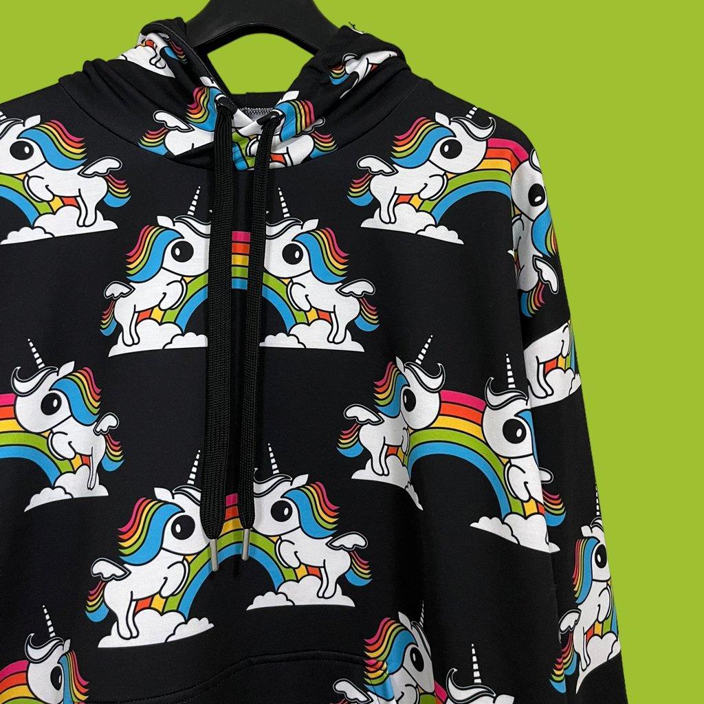 Hoodie - UNIQUE black - Unicorns and rainbows print