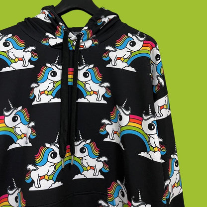 Hoodie - UNIQUE black - Unicorns and rainbows print