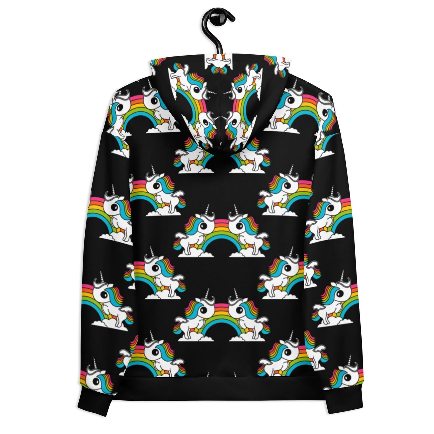 Hoodie - UNIQUE black - Unicorns and rainbows print