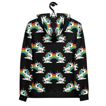 Hoodie - UNIQUE black - Unicorns and rainbows print