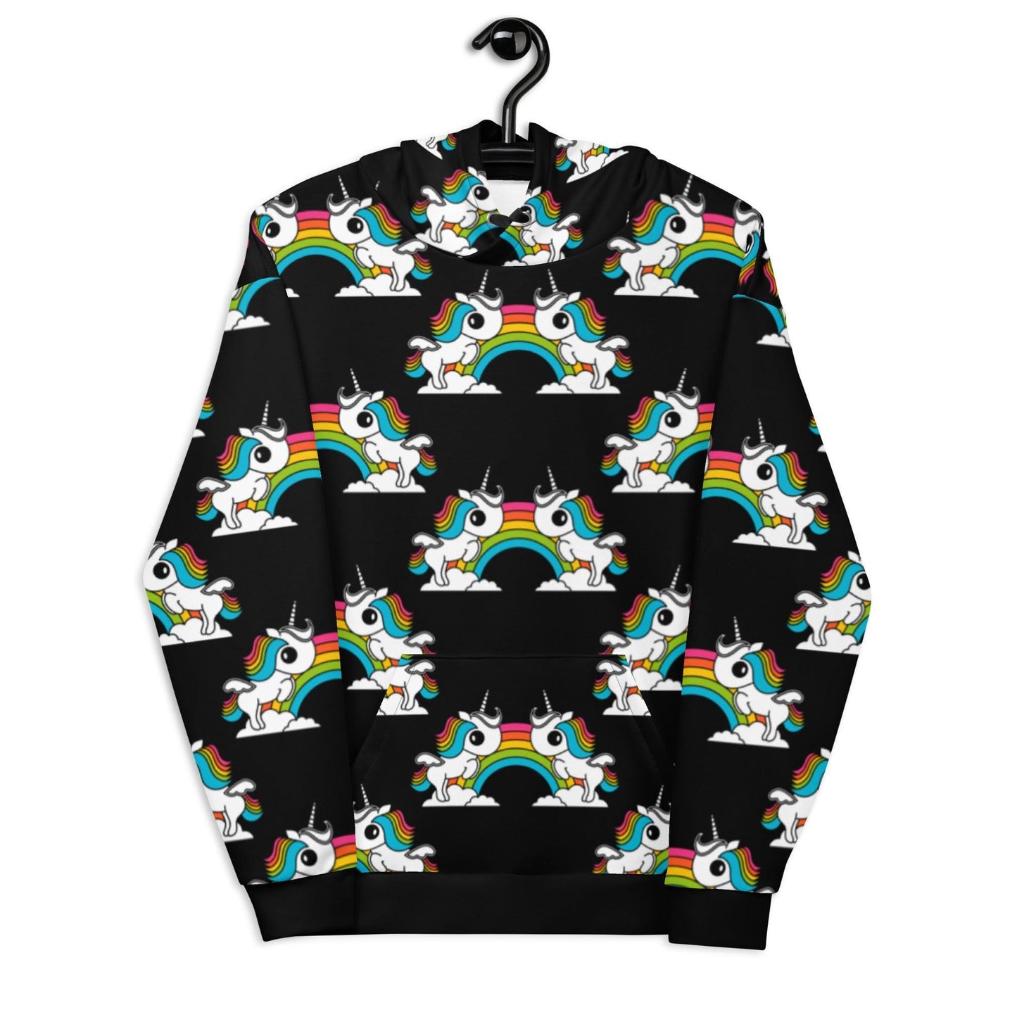 Hoodie - UNIQUE black - Unicorns and rainbows print 6XL