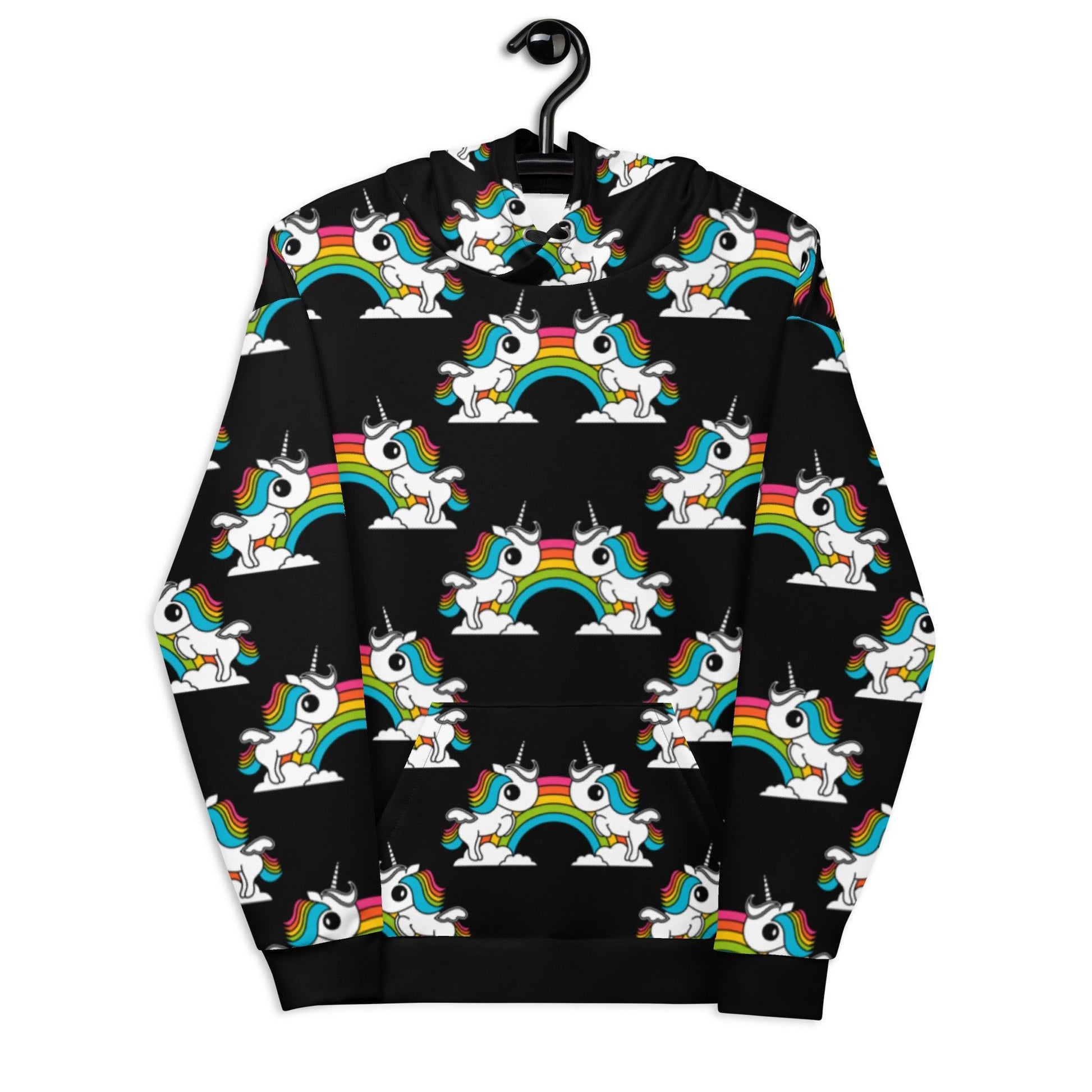 Hoodie - UNIQUE black - Unicorns and rainbows print 6XL