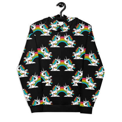 Hoodie - UNIQUE black - Unicorns and rainbows print 6XL