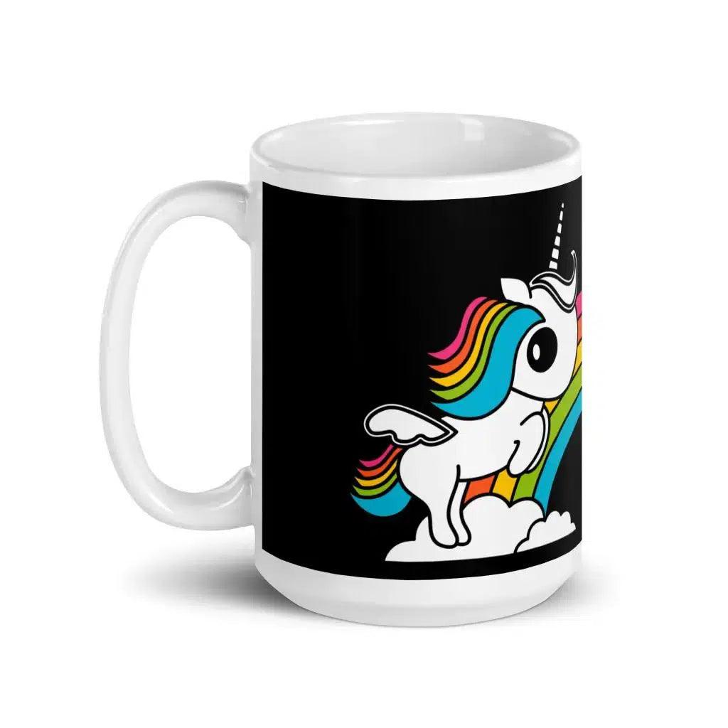 Mug - UNIQUE black - Unicorns and rainbows print