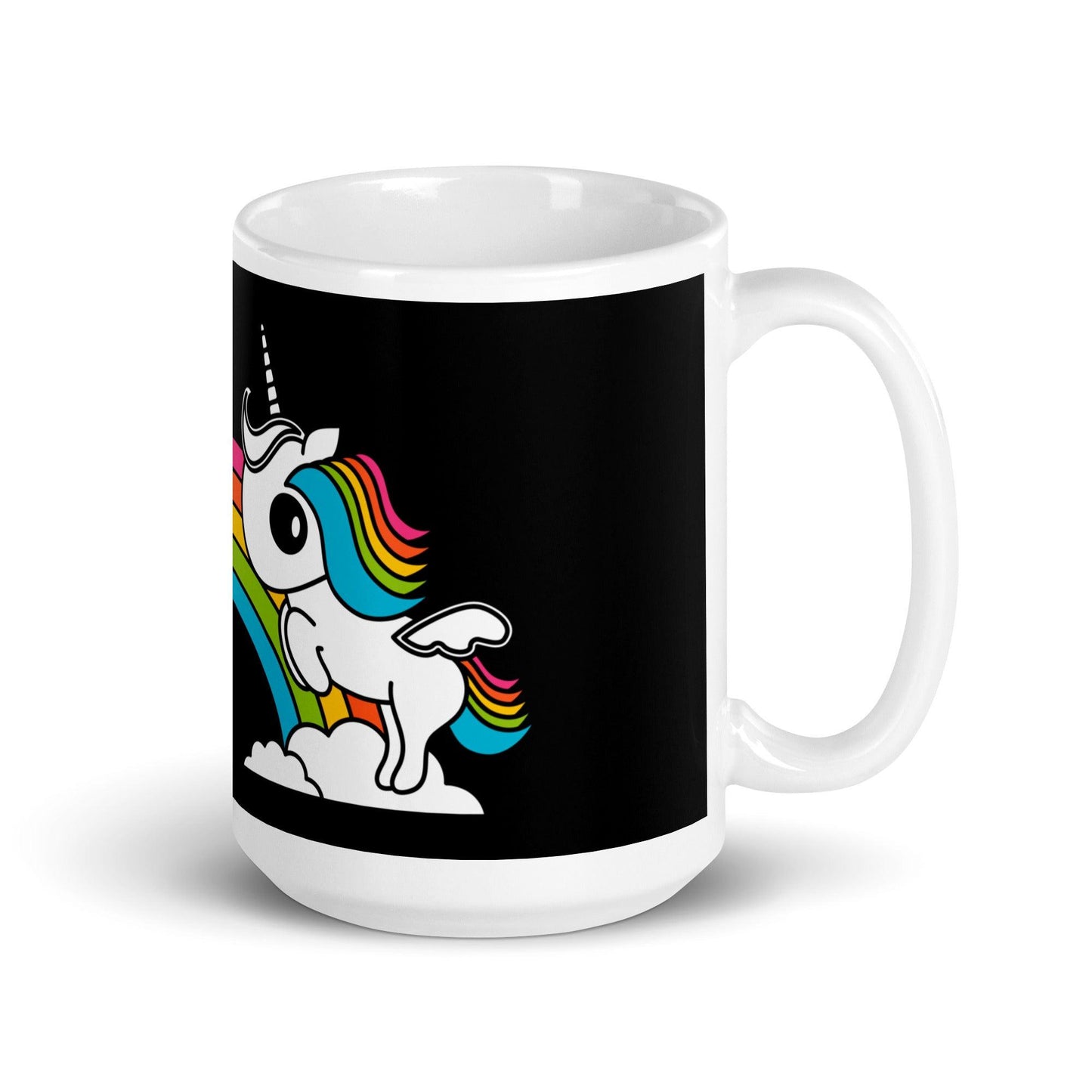 Mug - UNIQUE black - Unicorns and rainbows print 15oz