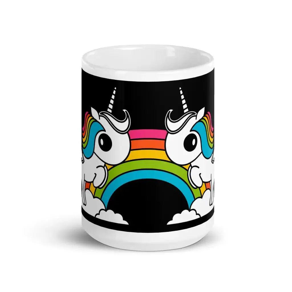 Mug - UNIQUE black - Unicorns and rainbows print