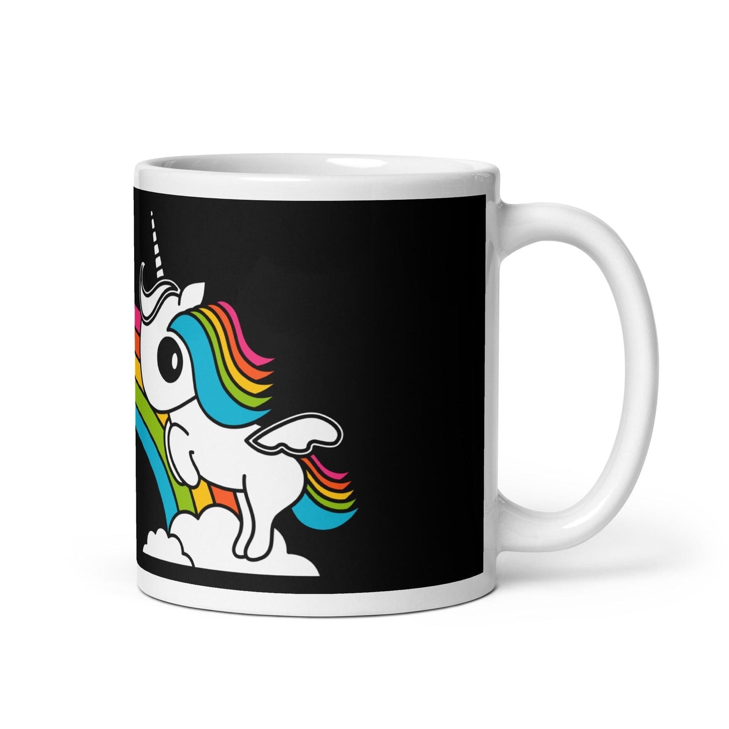 Mug - UNIQUE black - Unicorns and rainbows print 11oz