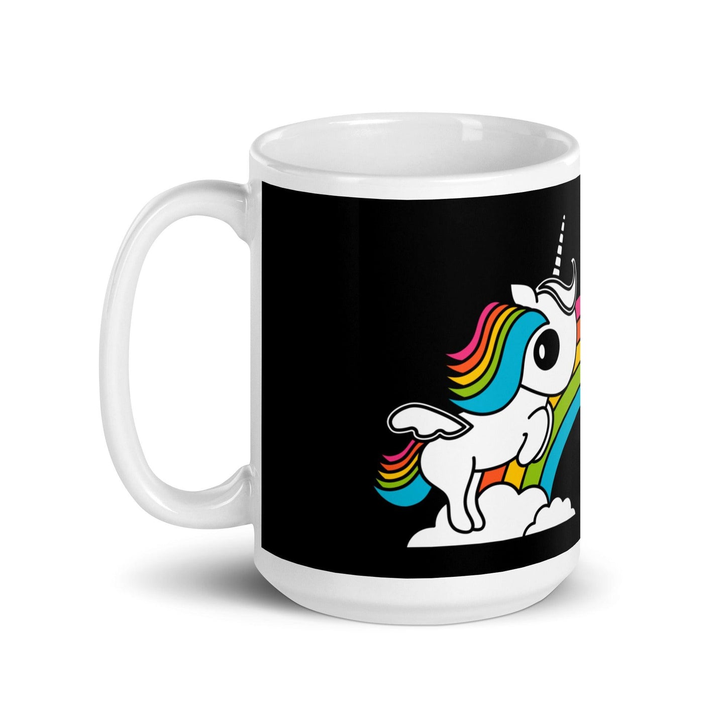 Mug - UNIQUE black - Unicorns and rainbows print