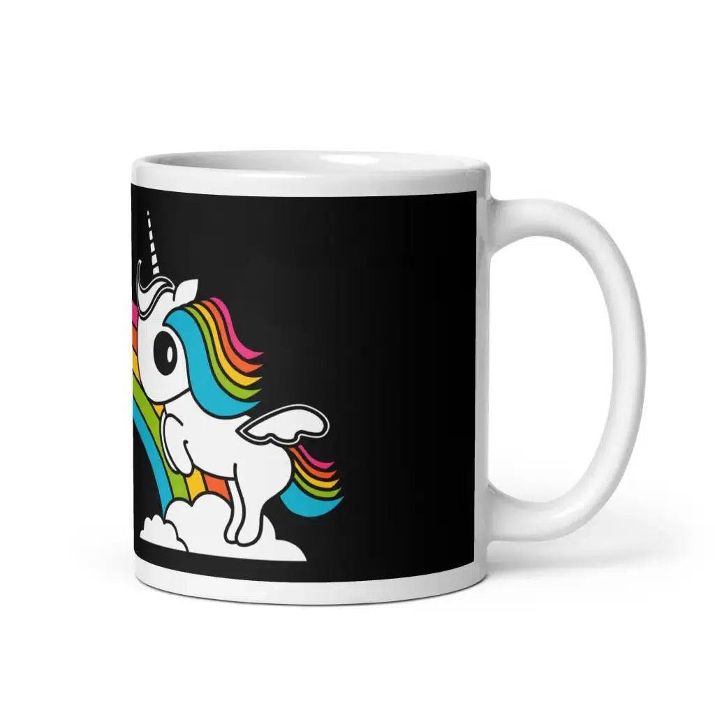 Mug - UNIQUE black - Unicorns and rainbows print