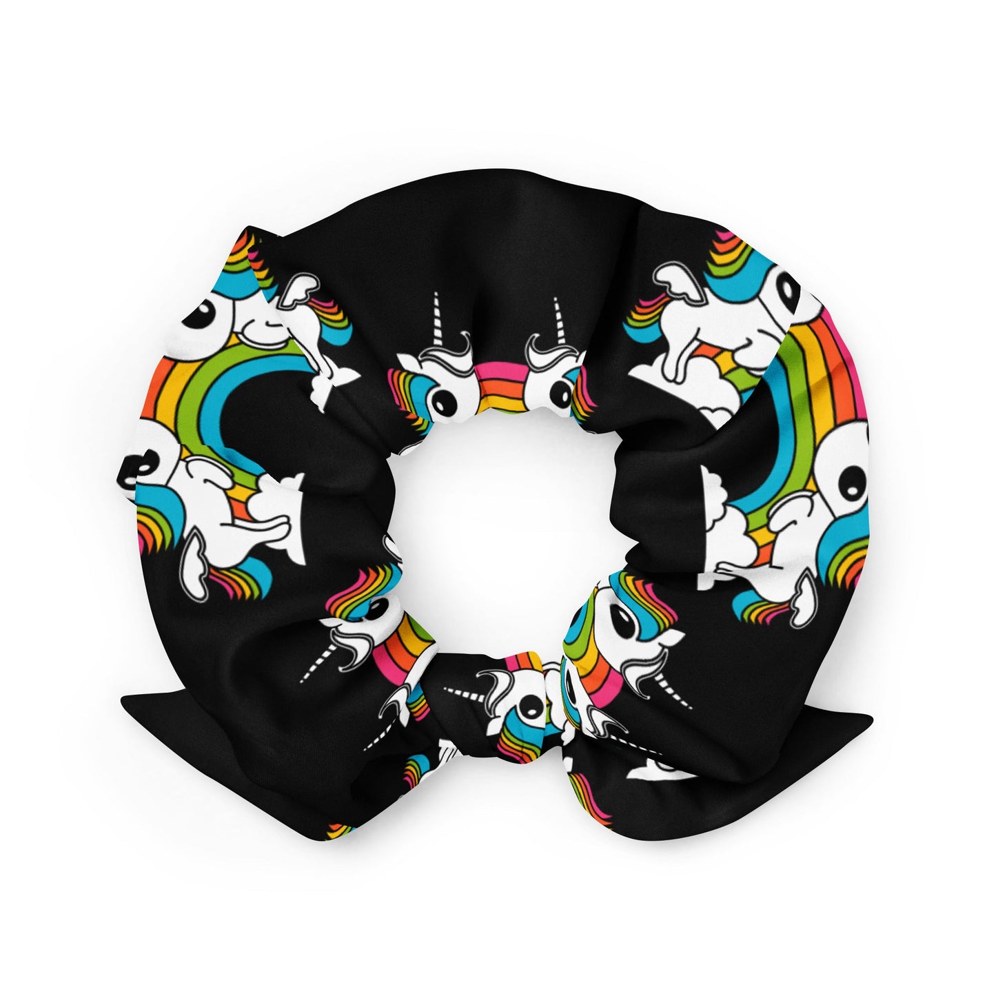 Scrunchie - UNIQUE black - Unicorns and rainbows print