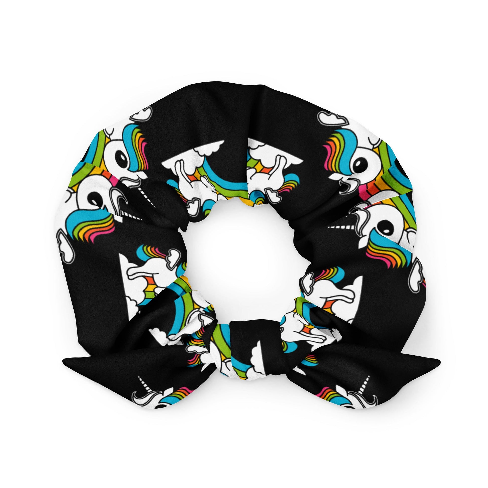 Scrunchie - UNIQUE black - Unicorns and rainbows print Default Title