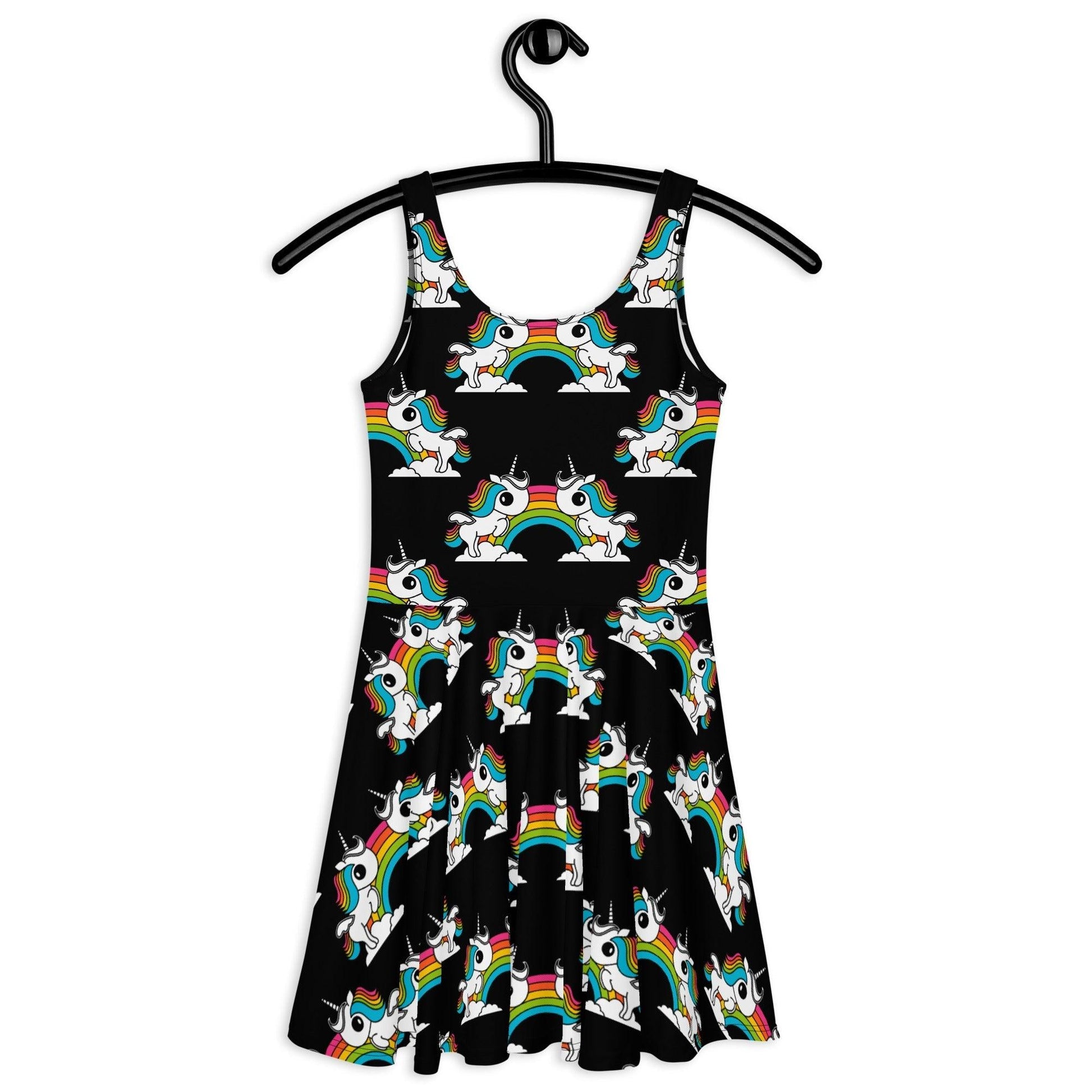 Skater dress - UNIQUE black - Unicorns and rainbows print