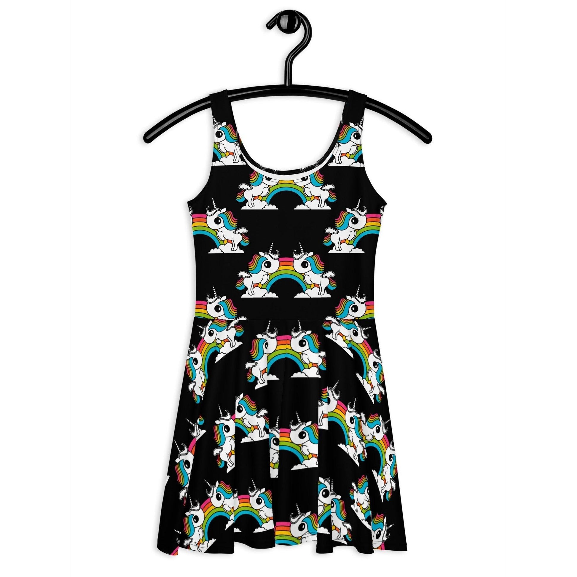 Skater dress - UNIQUE black - Unicorns and rainbows print 3XL