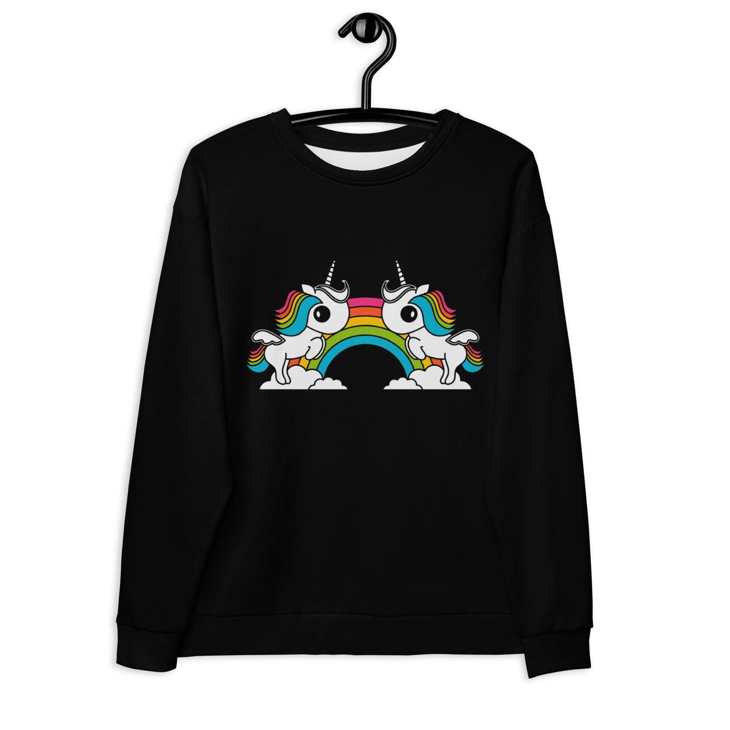 Sweatshirt - UNIQUE black - Unicorns and rainbows print 3XL